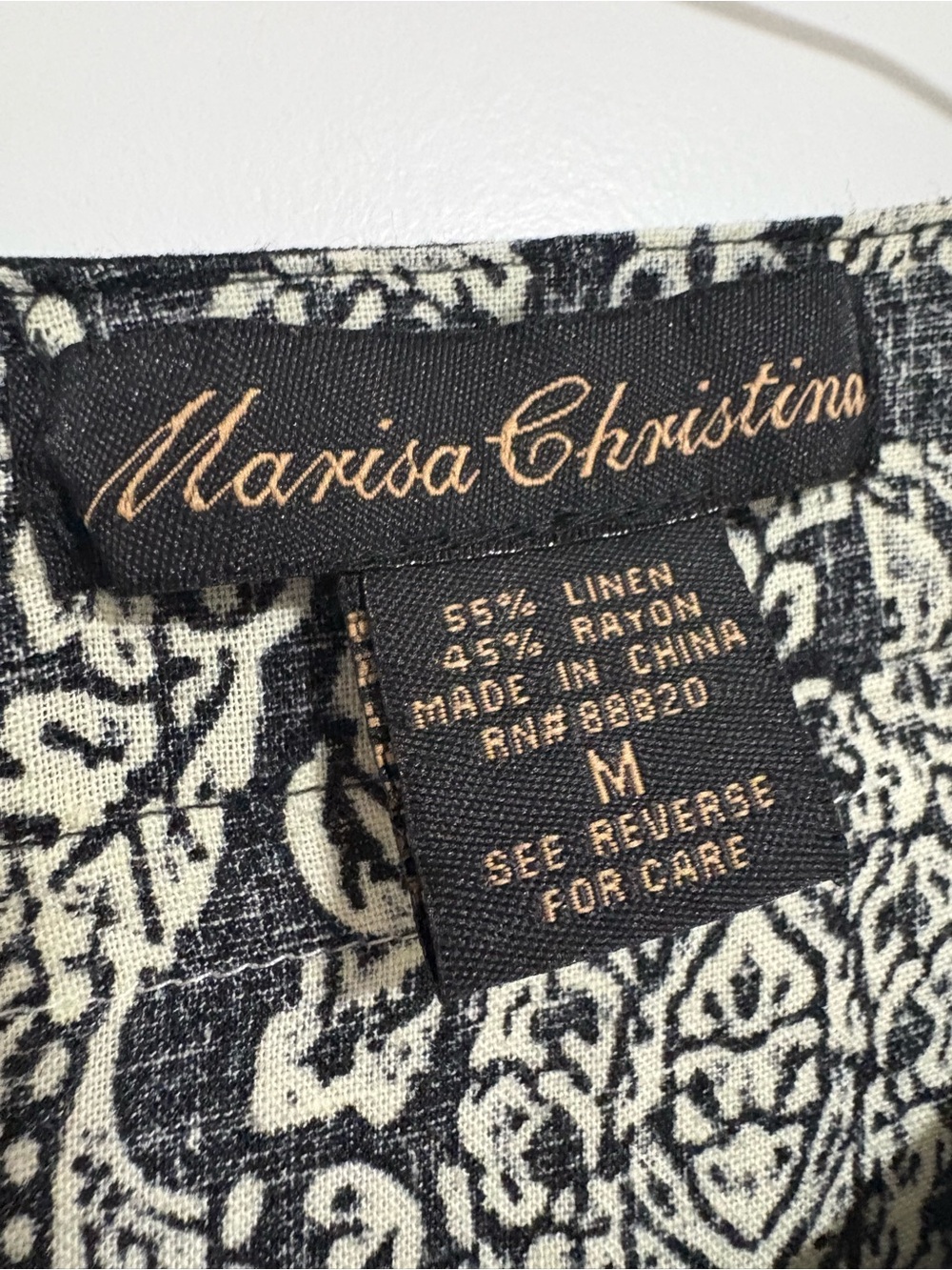 Marisa Christina Linen Blend Black and Cream 3/4 Sleeve Tunic Top Size Medium - Picture 7 of 12